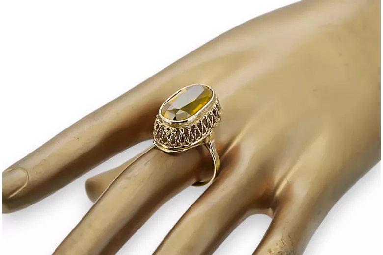 Žiedas Vintažinis stilius Geltonasis peridotas 14k geltono aukso vrc129y